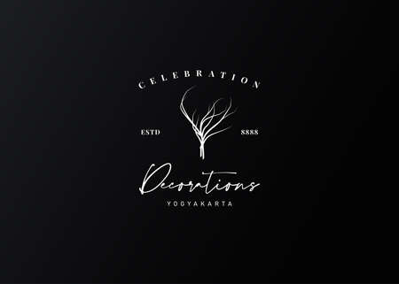 Logo Design of Minimalist Botanical Dry Plant without Leaf. Vintage Modern Vector Line Art Design Templateのイラスト素材