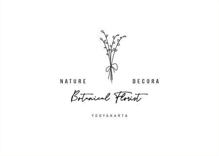 Logo Design of Minimalist Botanical Plant with Gift Tape. Vintage Modern Vector Line Art Design Templateのイラスト素材