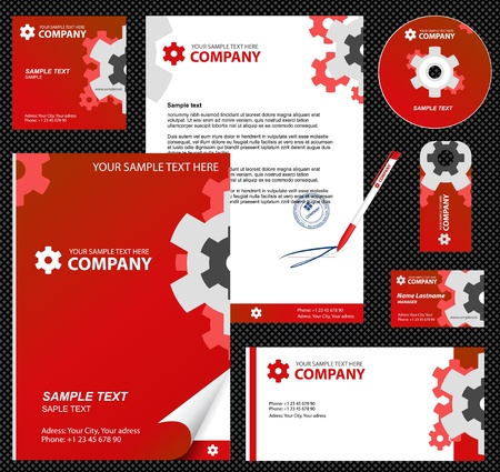 Business style, corporate identity template 7  red industrial    blank, card, pen, cd, note-paper, envelope