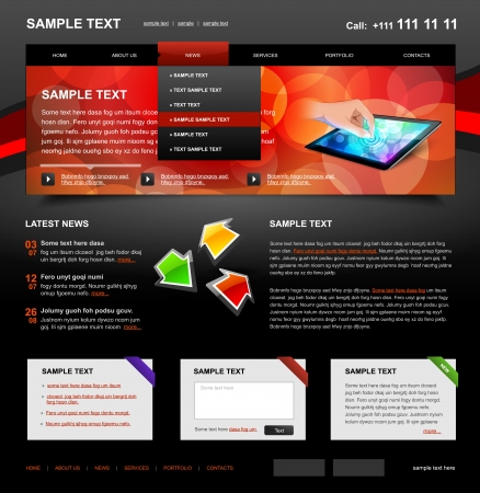 Editable Website Template 4. Color variant 4 (Red on Dark)のイラスト素材