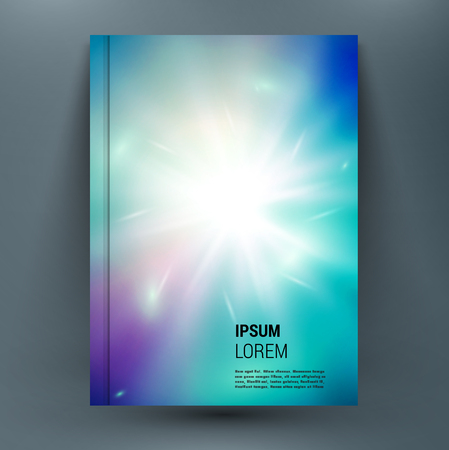 Abstract mock-up composition with spark on glory deep blue space backdrop. Light rays of distant galaxies in universe. Speed of light. Astral journey. Supernova star. A4 brochure title sheet.のイラスト素材