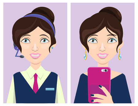 young girl having fun on the work and leisure, technology helps herのイラスト素材