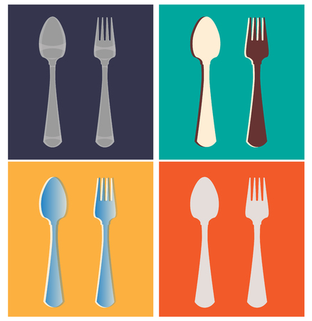 fork and spoon in icon and groupのイラスト素材