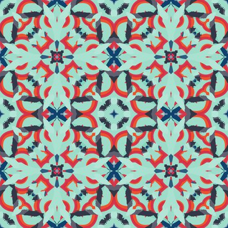 Abstract seamless pattern with geometric and floral ornaments, ethnic style. Tile repeat.のイラスト素材