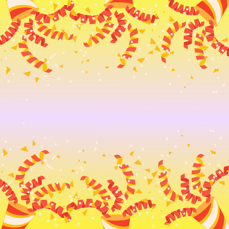 Congratulations Confetti and serpentine flies out of the cracker. Festive decoration. Welcoming the winner.のイラスト素材