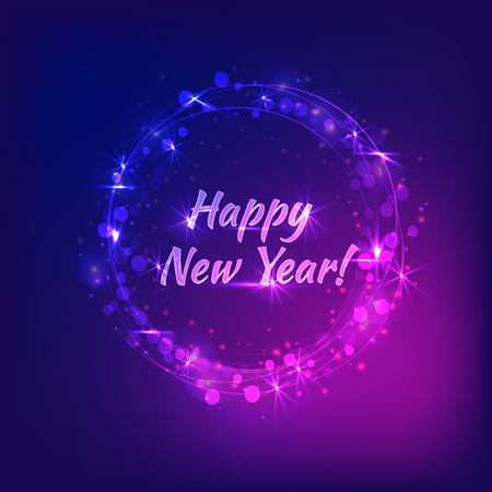 Luminous circle, fairy tale, neon background. Vector greeting card wreath of lights.のイラスト素材