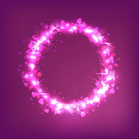 St. Valentine's Day background. A glowing magic circle with hearts. Greeting card.のイラスト素材
