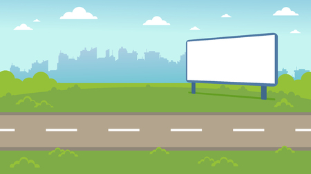 Billboard on the road. Road outside the city. Landscape. Nature and the city. Soldier day on the highwayのイラスト素材