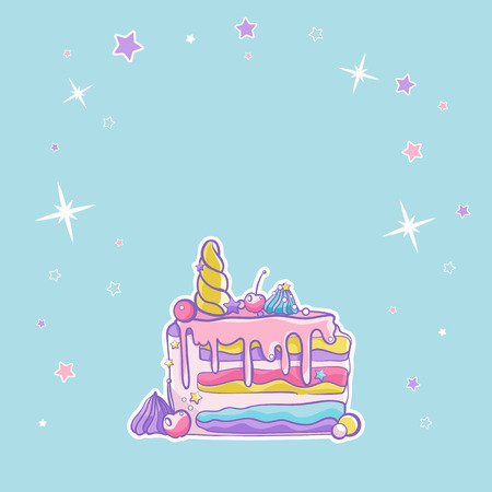 Holiday card. Doodle sweets. Cute cakes. Magically unicorn sweets. のイラスト素材