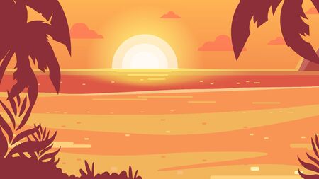 Tropical sunset, seashore, ocean. Seascape.のイラスト素材