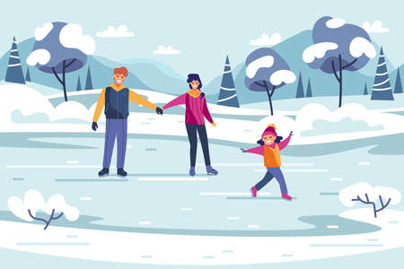 Family riding on a skating rinkのイラスト素材