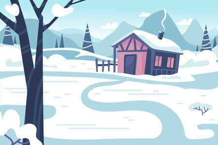 Hut in the winter forestのイラスト素材