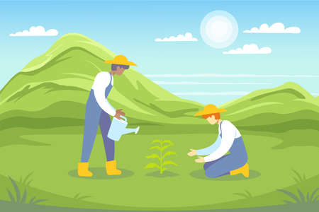 Watering the plant. Agriculture. Greening the planetのイラスト素材
