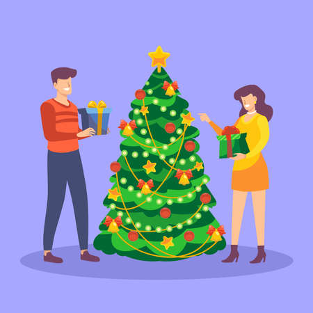 Christmas tree and giftsのイラスト素材