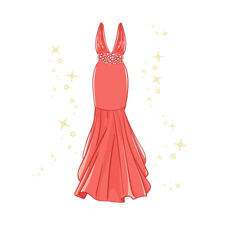 Model of a red evening dress.のイラスト素材