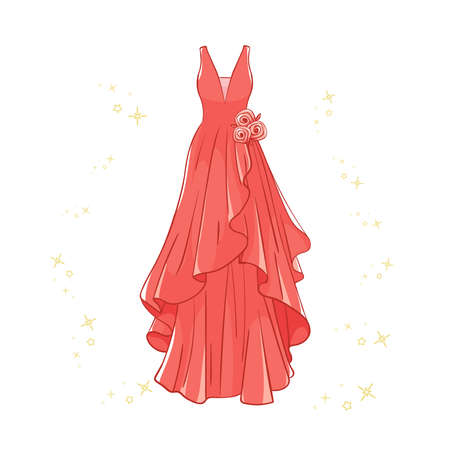 Model of a red evening dress.のイラスト素材