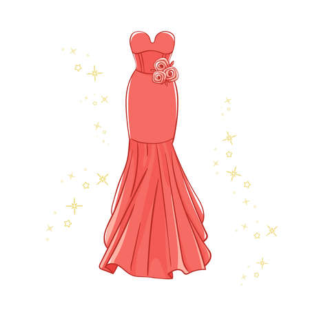 Model of a red evening dress.のイラスト素材