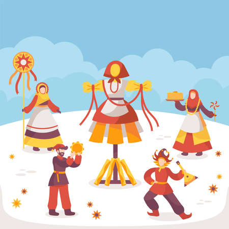 Celebrations and burning of an effigy in honor of Maslenitsaのイラスト素材