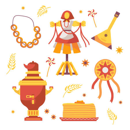 Set of attributes for Maslenitsa holidayのイラスト素材