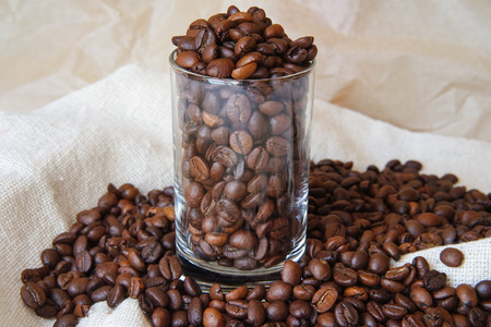 coffee beans in a transparent glassの写真素材