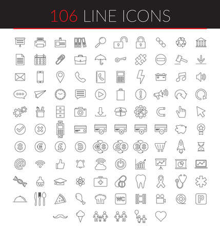Set of 106 Standard Universal Minimal Modern Thin Line Icons.のイラスト素材