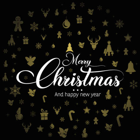 Merry christmas and happy new year. Greeting card invitation. Winter holidays. Vector vintage illustration.のイラスト素材