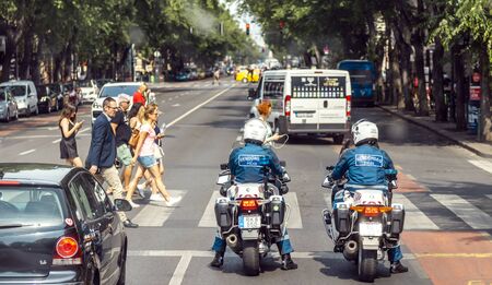 BUDAPEST, HUNGARY - 24 August, 2018: View on the Budapest busy road with people and carsのeditorial素材