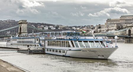 BUDAPEST, HUNGARY - 24 August, 2018: Big motor ship River Adagio t the Danube riverのeditorial素材