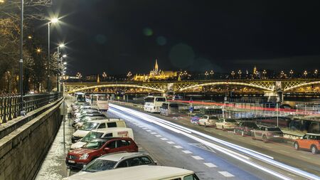 BUDAPEST, HUNGARY - 24 August, 2018: Night view on the Margaret Bridge and nigt lighting Budapestのeditorial素材