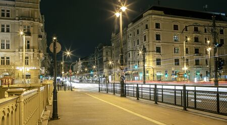 BUDAPEST, HUNGARY - 24 August, 2018: Night view of the lighting Budapest urban streetのeditorial素材