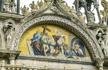 VENICE, ITALY - 25 August, 2018: Ancient fresco on the church in Veniceのeditorial素材