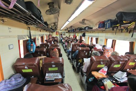KARNATAKA JANUARY 30 : Passanger train carriage on the way to Chennai on January 30, 2011. Indian railway is  worldのeditorial素材