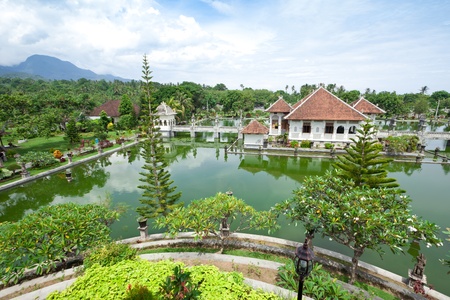 Architectural wonders at the Karangasem water temple in Bali, Indonesiaの写真素材