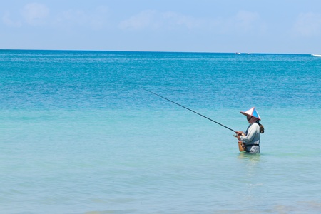 BALI - FEBRUARY 13. Line fishermen on Jimberan beach on February 13, 2012 in Bali, Indonesia. Local fishermen find it harder to make a living due to a lack of fish caused by industrial fishing.のeditorial素材