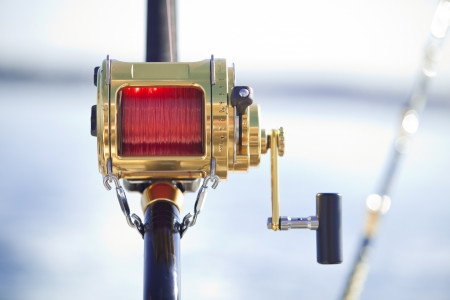 big game fishing reel in natural settingの写真素材