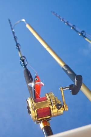 big game fishing reel in natural settingの写真素材