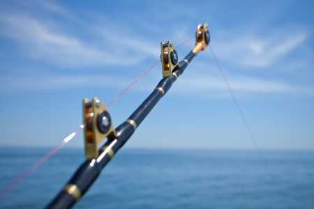 big game fishing reel in natural settingの写真素材
