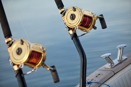 big game fishing reel in natural settingの写真素材