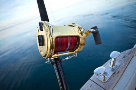 big game fishing reel in natural settingの写真素材