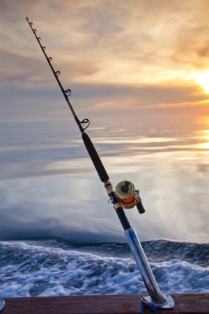 big game fishing reel in natural settingの写真素材