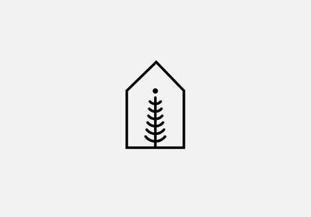 A line art icon logo of a house / home with a leaf and treeのイラスト素材