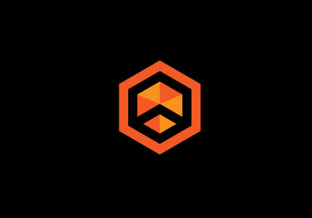 hexagon circle shape box with colors monogram vector template logoのイラスト素材