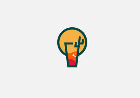 Glass sun cactus plant nature juice symbol energy circle Vector Logo Templateのイラスト素材