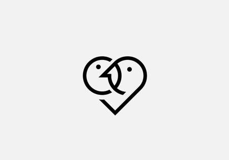 heart shape face love bird monogram vector logo templateのイラスト素材