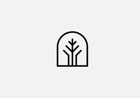 A line art icon logo of a house / home with a leaf and treeのイラスト素材