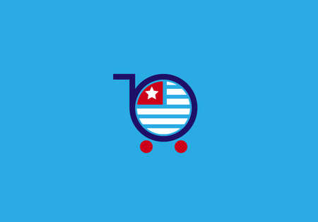 America flag in trolley or shopping cart store vector logo templateのイラスト素材