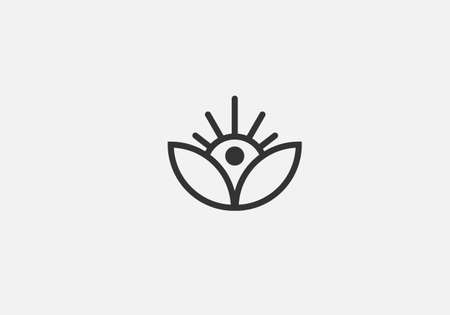 sun behind mountains rising morning view vector logo templateのイラスト素材