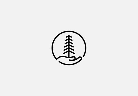 tree on hand in a circle palm plant logo monogram vector templateのイラスト素材