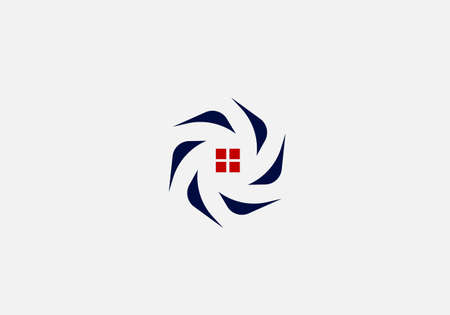 Fan house real estate abstract or wind turbine power house vector monogram logo templateのイラスト素材