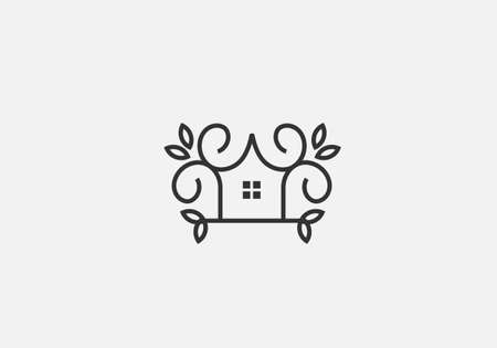 A line art icon logo of a house / home with a leaf and treeのイラスト素材